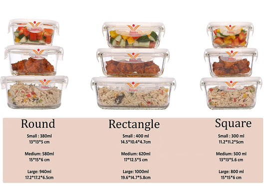 Glass Food Storage Container with Air Vent Lid, Family Set | Mixed Size Combo | Set of 9