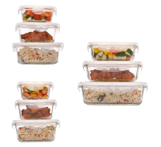 Glass Food Storage Container with Air Vent Lid, Family Set | Mixed Size Combo | Set of 9