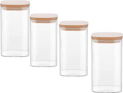 Glass Bamboo Lid Air Tight Jar | 1L | Set of 4