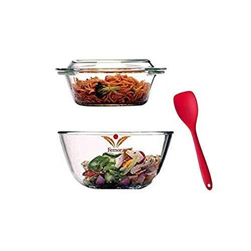 Glass Mixing Bowl, Serving Casserole & Silicone Serving Spoon | Set of 3