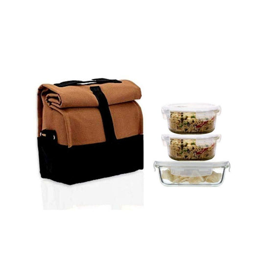 Glass Container Lunch Box | Set of 3 (1 Rectangle + 2 Round)