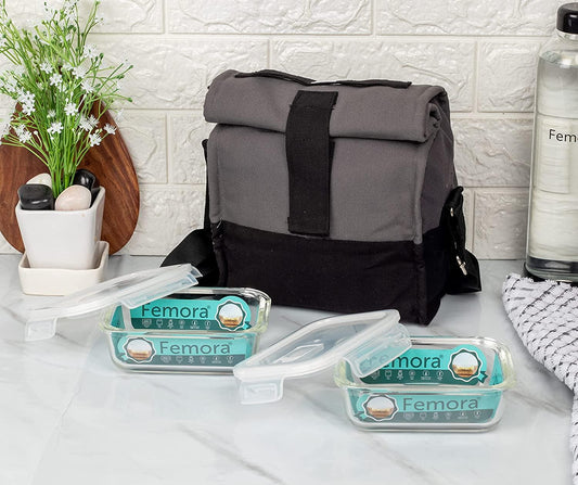 Borosilicate Glass Rectangle Container/Lunch Box | 400ml & 620ml | Set of 2