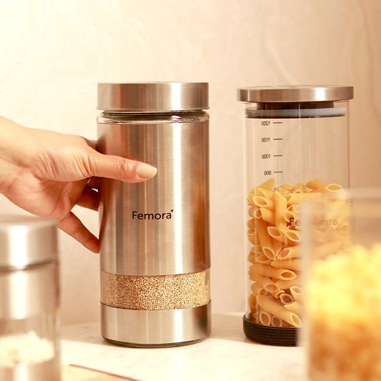 Metallic Clear Glass Kitchen Storage Jars | 1.3L