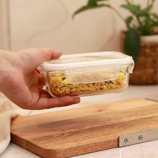 Borosilicate Glass Rectangle Food Storage Container with Air Vent Lid | 400 ml | Set of 2