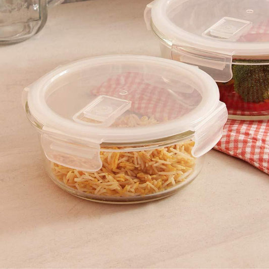 Borosilicate Glass Round Food Storage Container with Air Vent Lid | 380 ml | Single