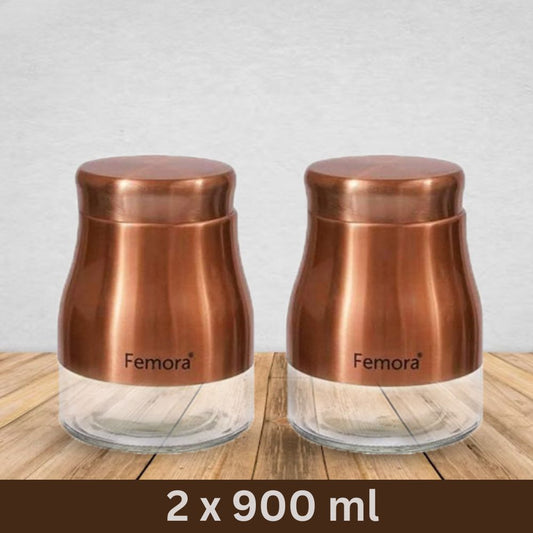 Clear Glass Rose Gold Storage Jar | Set of 2 | Multiple Sizes