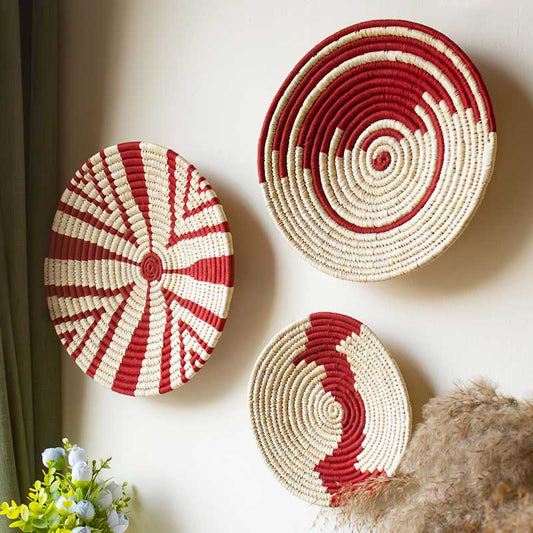 Jungle Jive | Red Handwoven Wall Baskets | Set Of 3