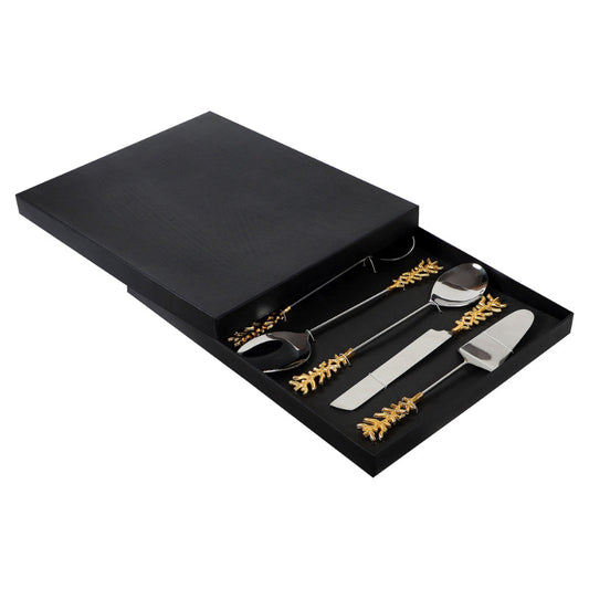 Gold Stem & Silver Steel Servers | Set of 8
