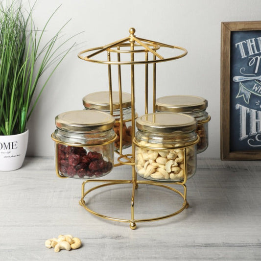 Revolving Merry Go Round Dry Fruits Serving Platter With Jars | 350 ml