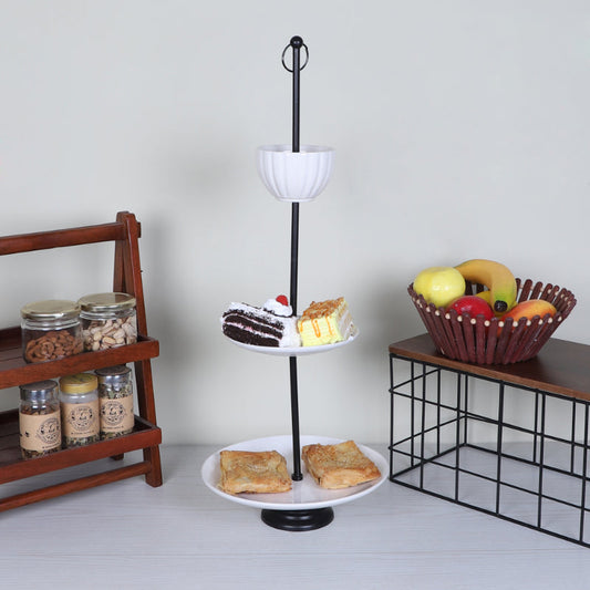 White Ceramic Three Layer Platter with Bowl