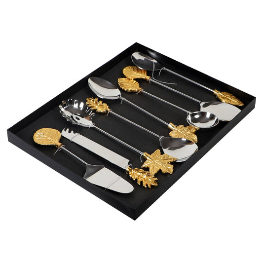 Gold Leaf & Silver Steel Servers | Set of 8