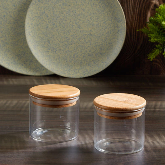 Glass Jars with Bamboo Lid Containers | 3 inch | Set of 2