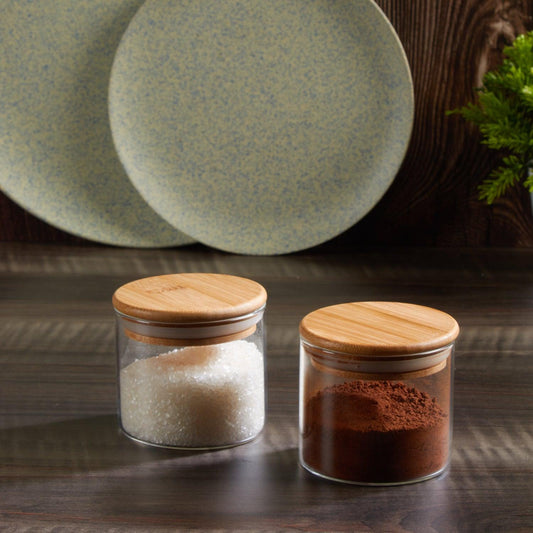 Glass Jars with Bamboo Lid Containers | 3 inch | Set of 2