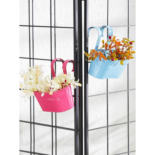 Blue & Pink Oval Railling Planter Small