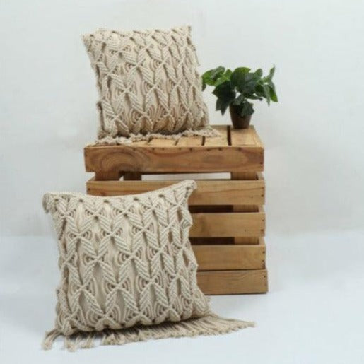 Hand Knotted Macrame Cushion Cover | Set of 2 | Multiple Designs