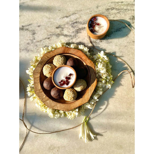 Decagon Bowl with Seseme ladoos, chocolate ladoos & Diya | Gift Set