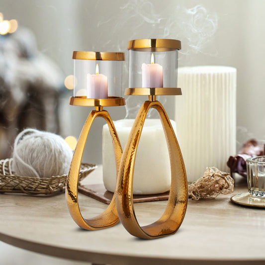 Candle Stand Golden Hammerred | Set Of 2