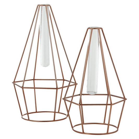 Rose Gold Prism Shaped Test Tube Vase | Set of 2