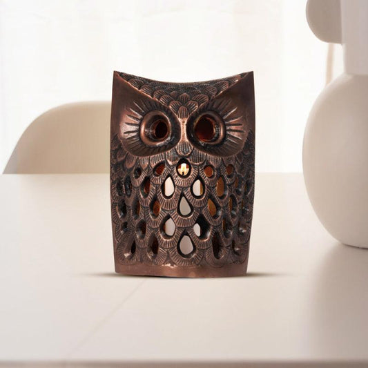 Copper Owl Shaped Tea Light Holder