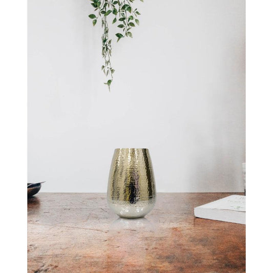 Metallic Golden Vase in Hammered Finish