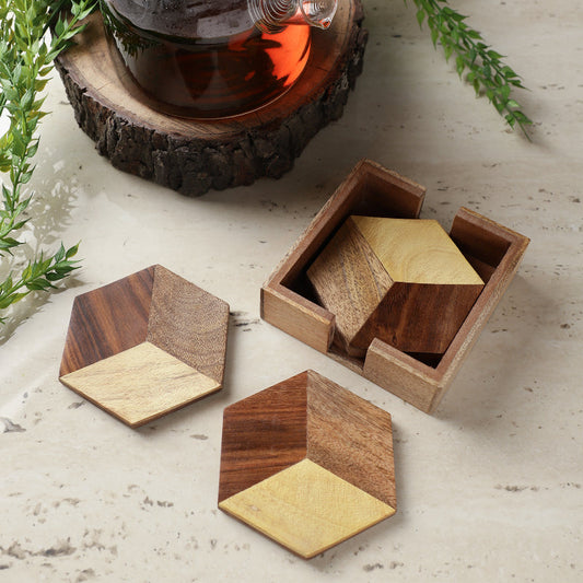 Hexa Wooden Coaster| Set Of 4