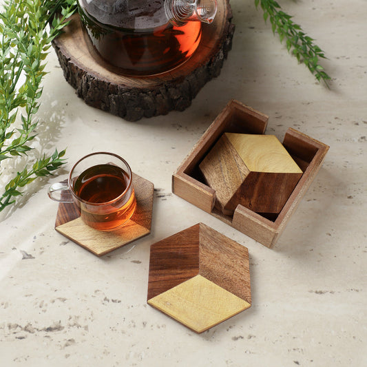 Hexa Wooden Coaster| Set Of 4