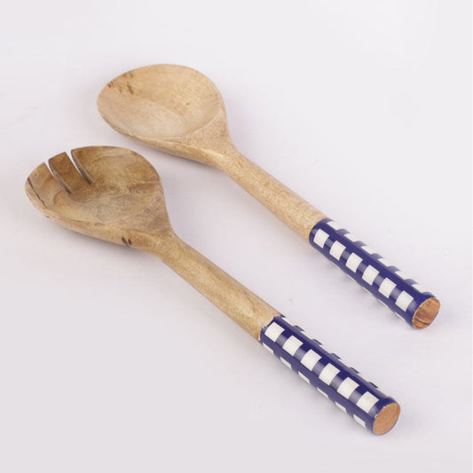 Wooden Checkered Serving Spoons | Set Of 2