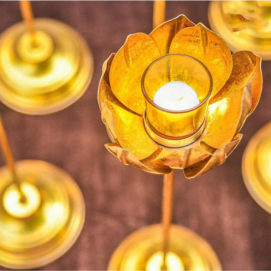 Pedistal Lotus Candle Holder Gold leafing | Set of 3