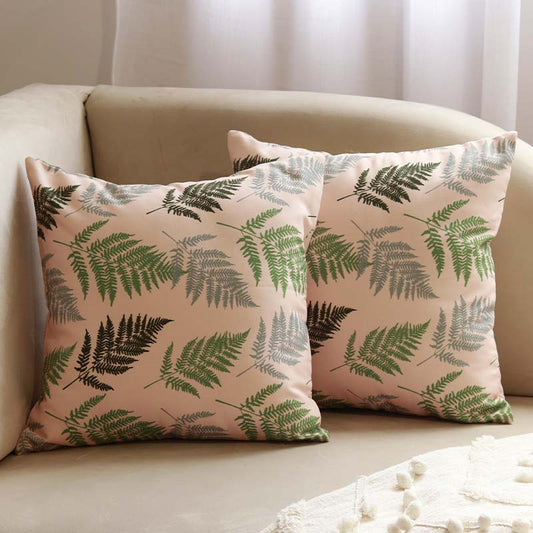 Asco Leaves Pattern Cushion Covers | 16 x 16 Inch | Set Of 2