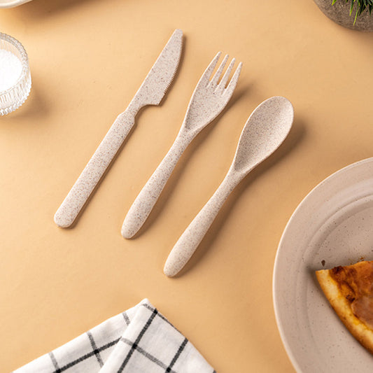 Soft Beige Wheat Straw Cutlery Set