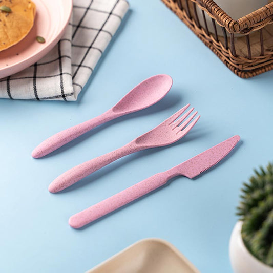 Plush Pink  Straw Cutlery Set