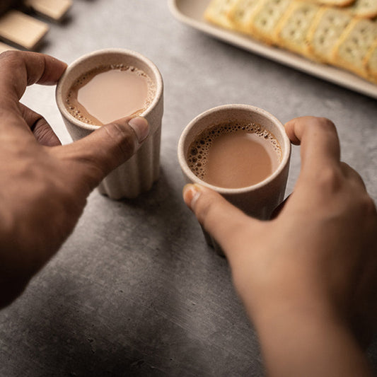 Soft Beige Rice Husk Cutting Chai Cups | Set of 2