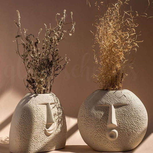 Ivory Upbeat Face Vase and Blowing Kiss Face Vase | Set of 2 | Multiple Options