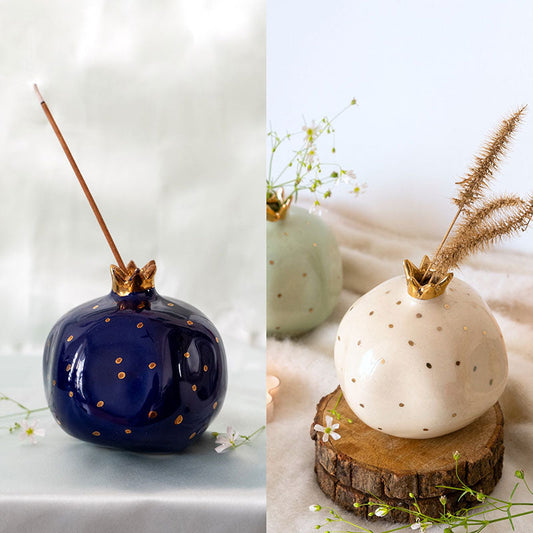 Ceramic Pomegranate Showpieces | 4 inch | Set of 2 | Multiple Colors