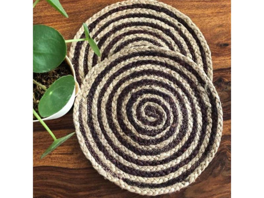 Brown Spiral Design Jute Placemats | 12 Inches | Set of 4, 6