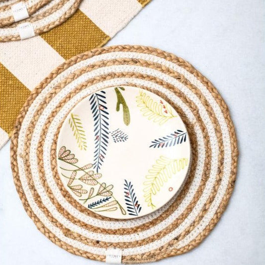 White Spiral Design Jute Placemats | 12 Inches | Set of 4, 6