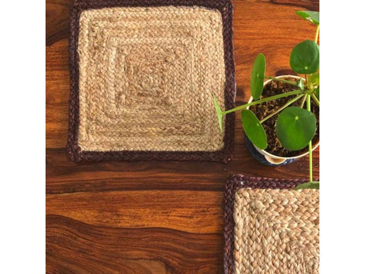 Brown Square Shaped Jute Placemat | 13 Inches | Set of 4,6
