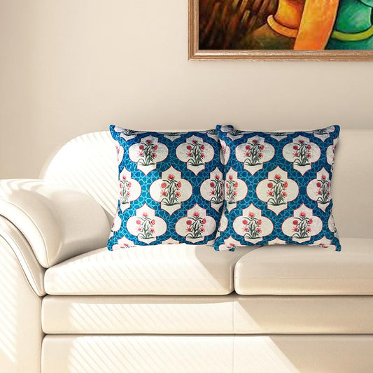 Jalli Blue Cushion Covers | Set of 2 |16x16 Inches