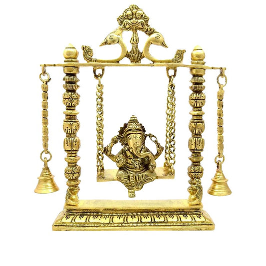 Mandir Decor Ganesha on Swing with Bells in Brass