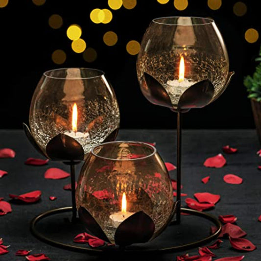 Lotus Candle Holder With 3 Glass Home Items