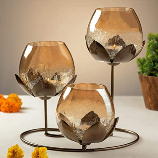 Lotus Candle Holder With 3 Glass Home Items