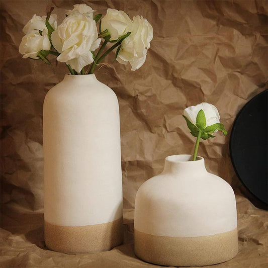 White Beige Matt Mini Ceramic Vase | Set Of 2