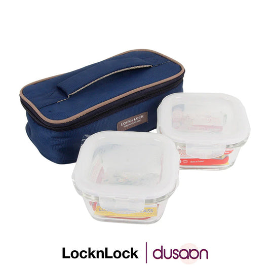 Lunch Box With Airtight Glass Food Containers and Blue Bag | 300 ml