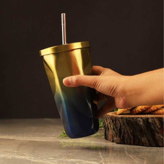 Stainless Steel Diamond SS Tumbler | Gold & Blue