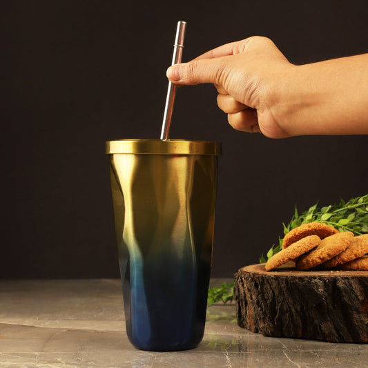 Stainless Steel Diamond SS Tumbler | Gold & Blue