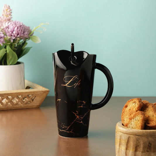 Ceramic Life Black Straw Mug