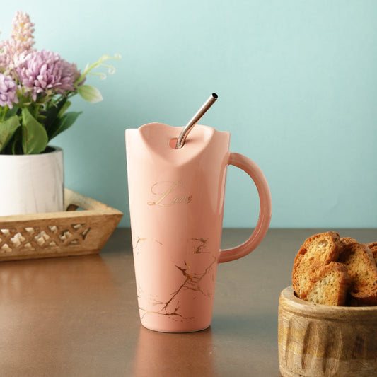 Ceramic Love Pink Straw Mug