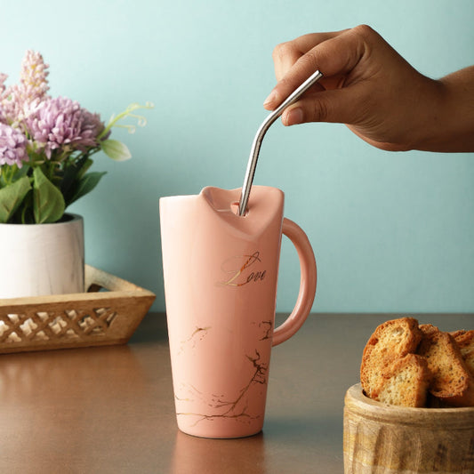 Ceramic Love Pink Straw Mug