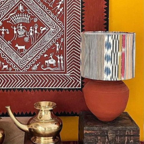 Multicolour Ikat Pendant Lampshade With Black Pendant Fitting