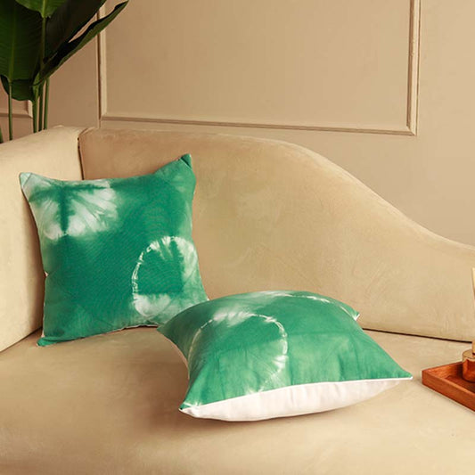 Serenity Green Tie & Dye Cushion Covers | Set of 2 | 18x18 Inches